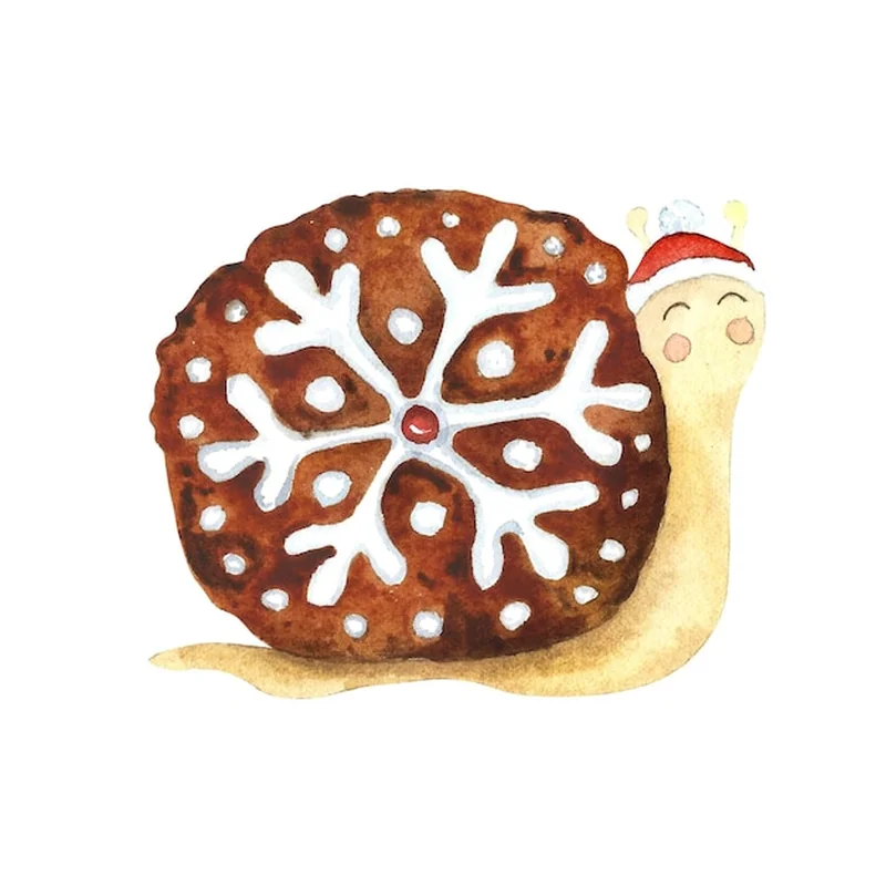 Akwarela ilustracja ciasteczka z piernika i ładny ślimak