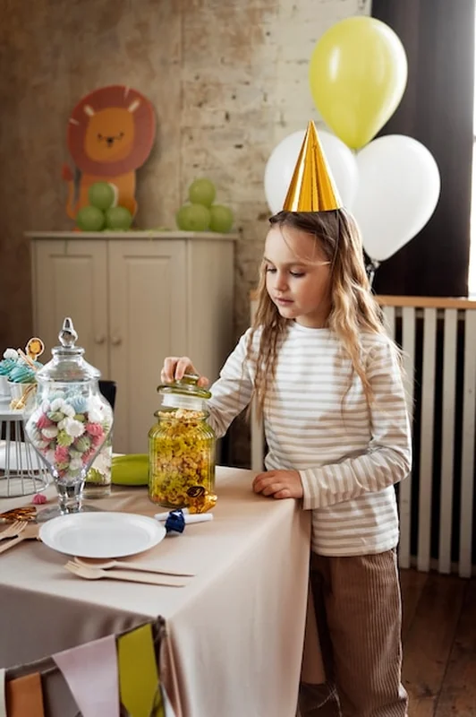 Dziewczyna świętująca urodziny z boku