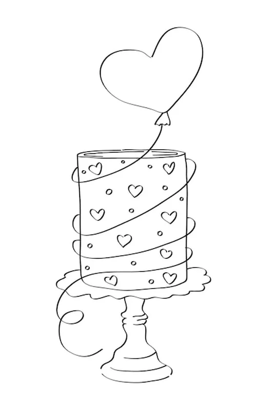 Ręcznie narysowany tort na stojaku z ilustracją Doodle w kształcie serca