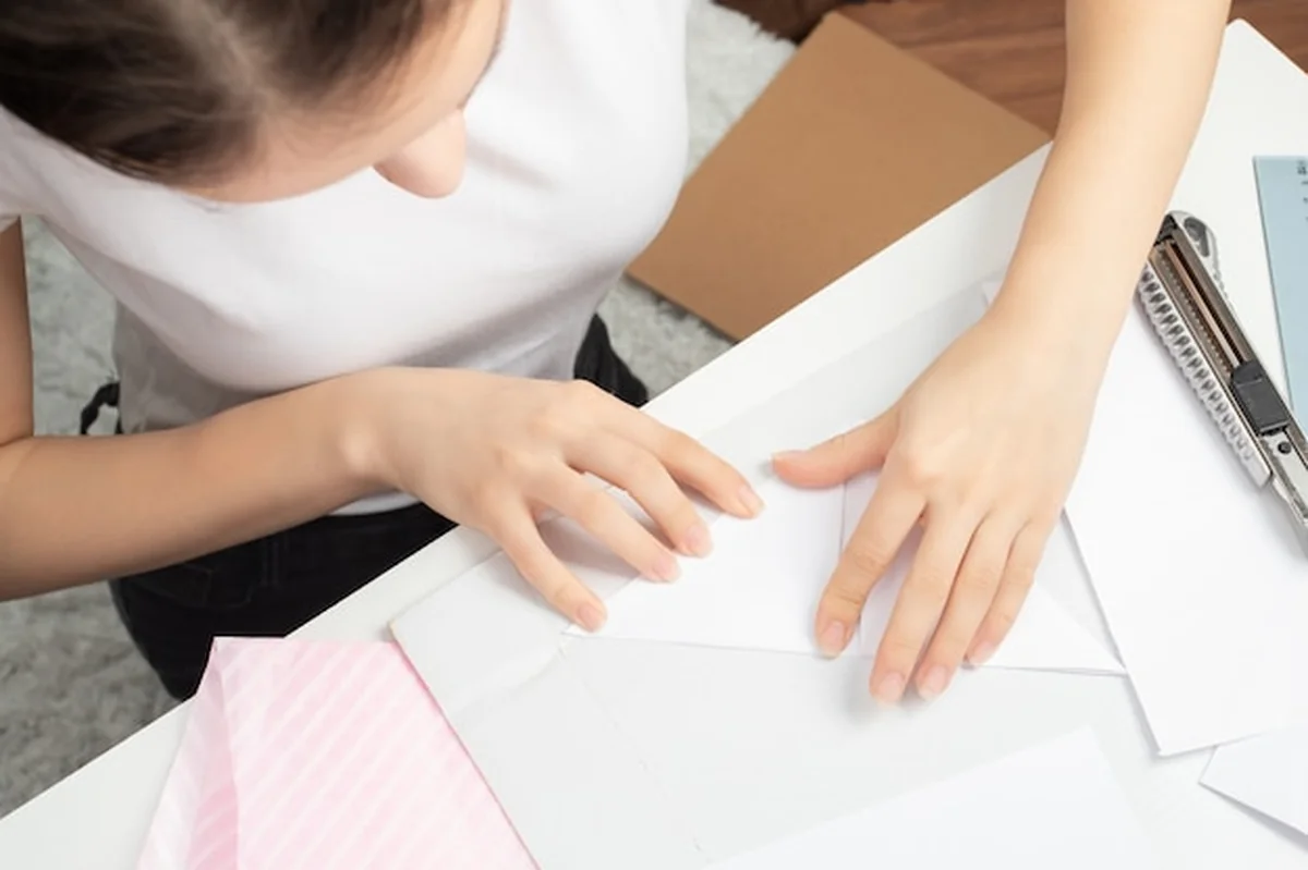 Dziewczyna robi figurę kija z papieru origami