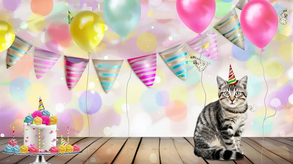 Kociak świętuje urodziny w domu